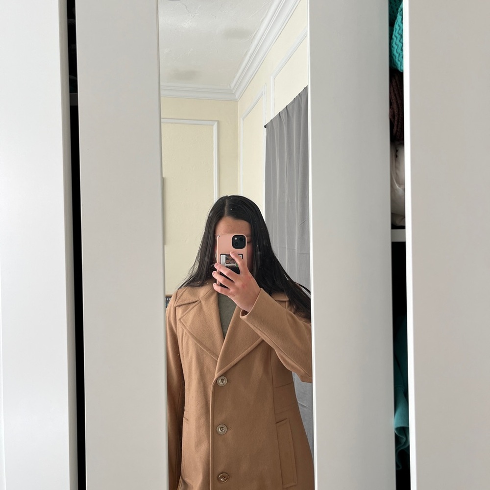 Tan Wool Pea Coat for Winter - Michael Kors